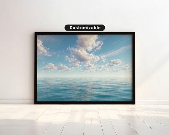 Calm Blue Ocean Horizon Soft Clouds Minimal Coastal Photo Poster