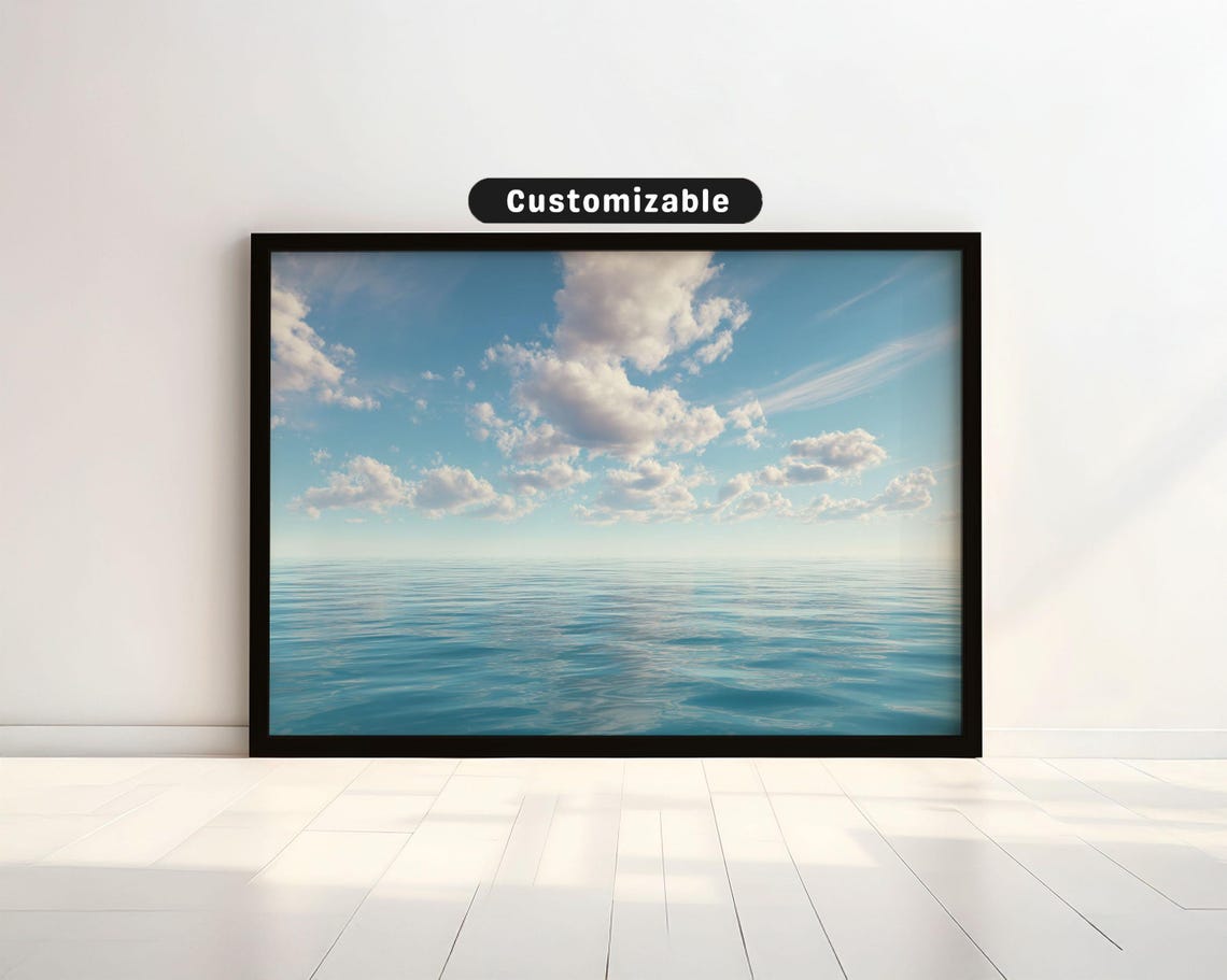 Calm Blue Ocean Horizon Soft Clouds Minimal Coastal Photo Poster