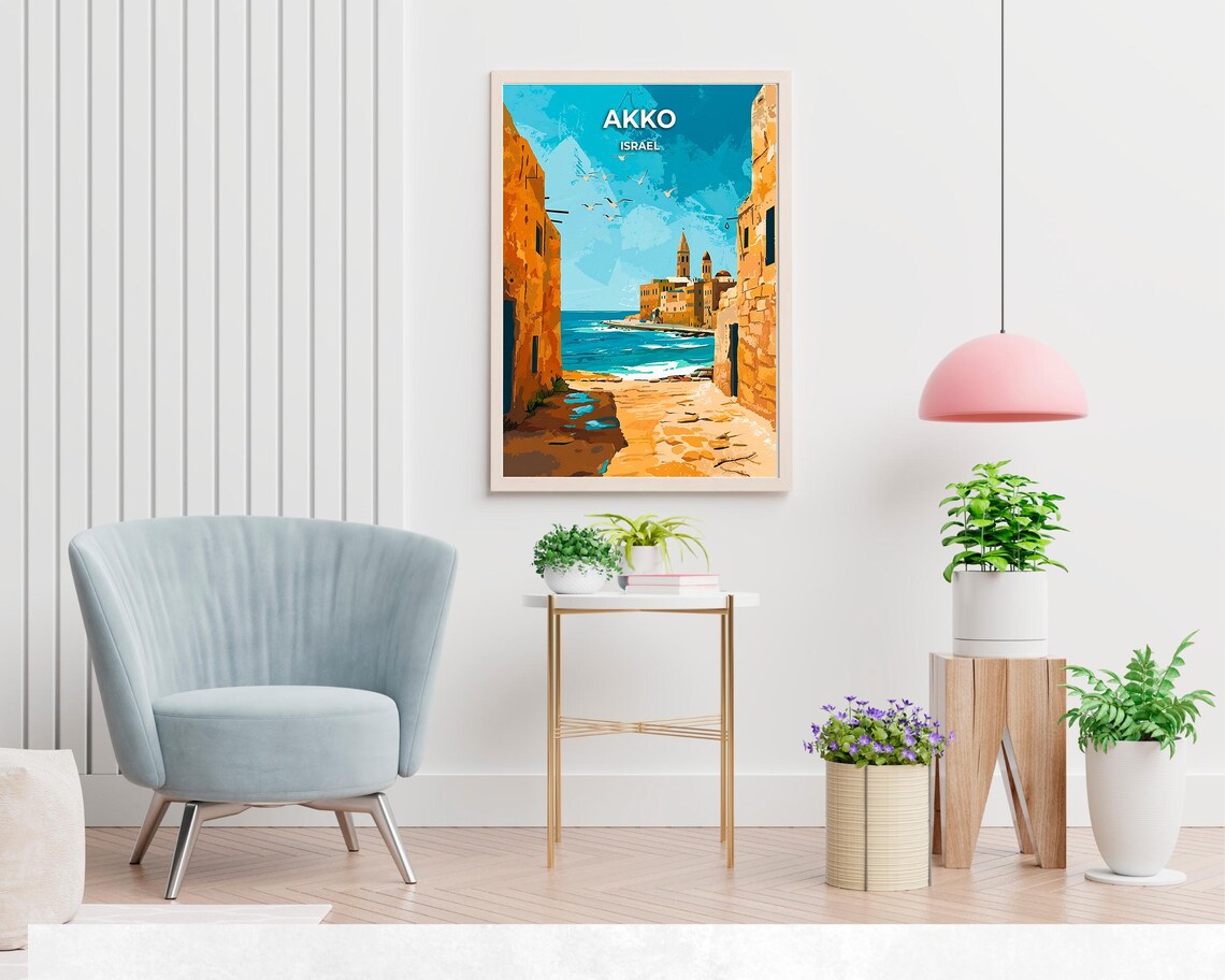 Akko Israel Old City Stone Alley Sea View Towers Travel Poster - Image 2