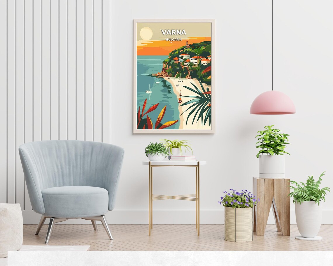 Varna Bulgaria Sunset Beach Cove Seaside Illustration Poster - Image 2