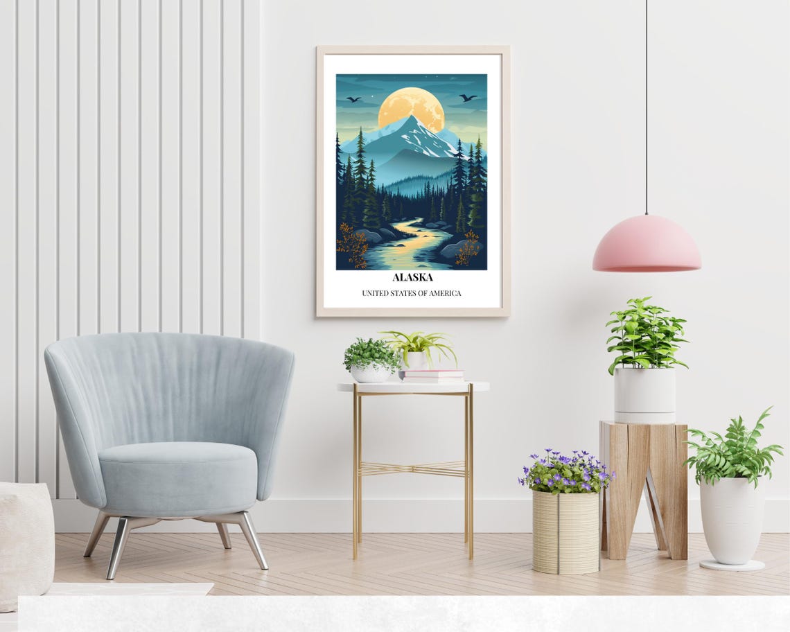 Alaska Moonlit Mountain River Wilderness Poster with Bottom Text - Image 2