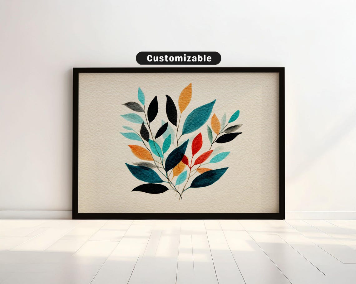 Minimalist Botanical Print With Scattered Leaves Wall Art Neutral Minimal