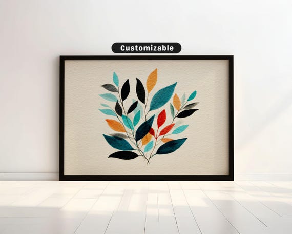 Minimalist Botanical Print With Scattered Leaves Wall Art Neutral Minimal