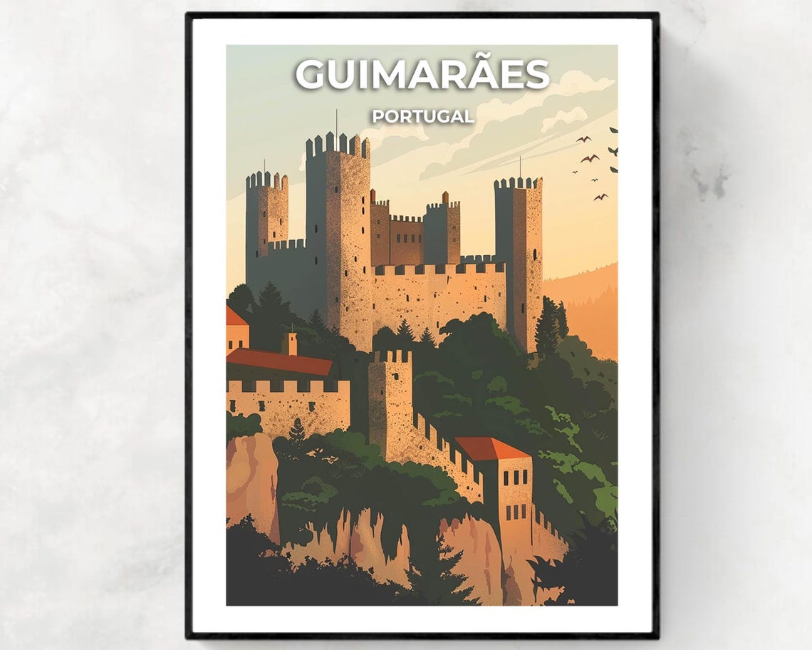Guimarães Castle Portugal Sunset Medieval Fortress Travel Poster