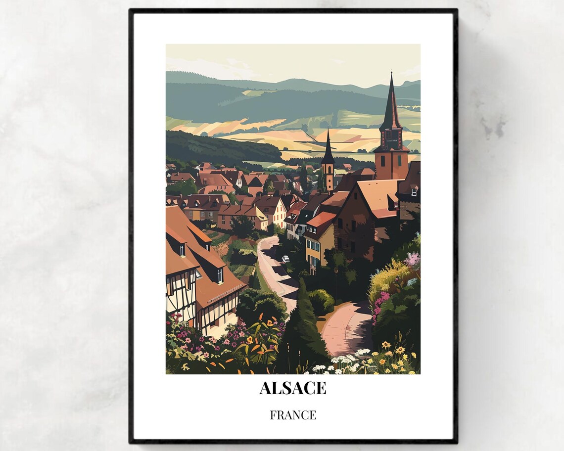 Alsace France Half Timbered Village Houses Countryside Travel Poster