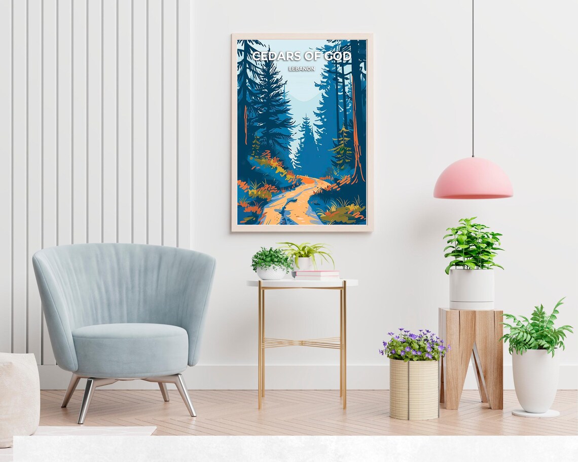 Cedars of God Lebanon Dusk Blue Cedar Silhouette Winding Trail Poster - Image 2