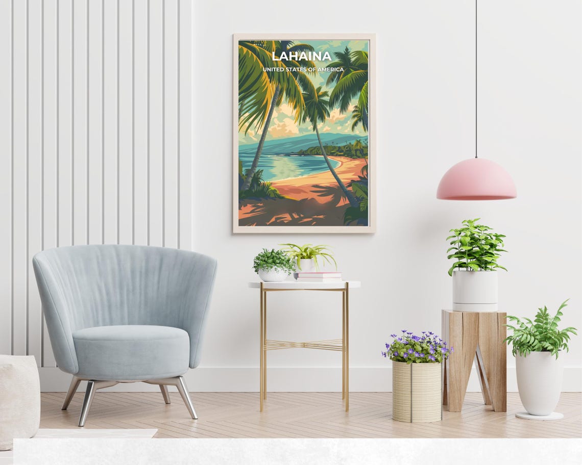 Lahaina USA Tropical Beach Palm Fronds Ocean Bay Sunset Print - Image 2