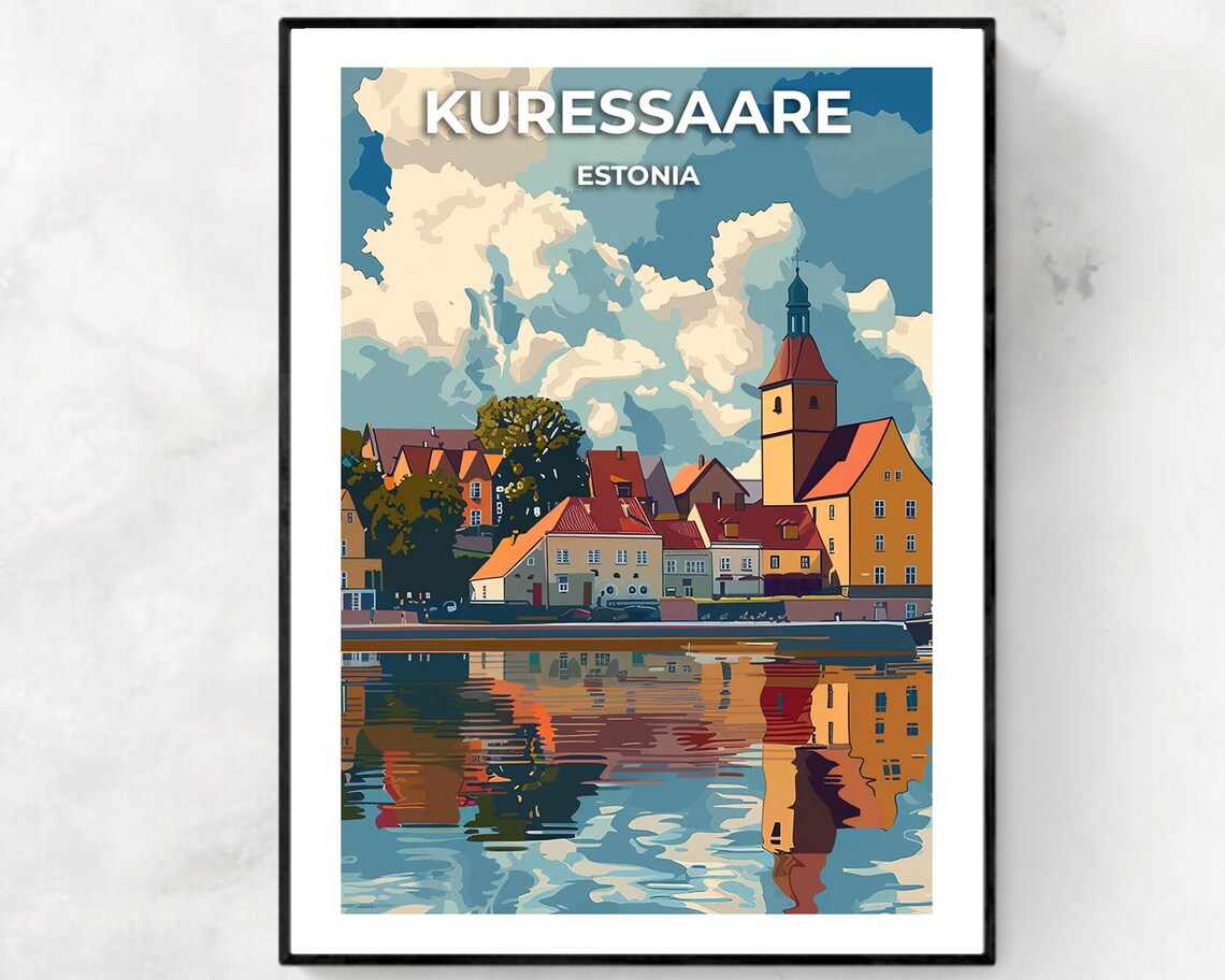 Kuressaare Estonia Waterfront Old Town Reflection Travel Poster