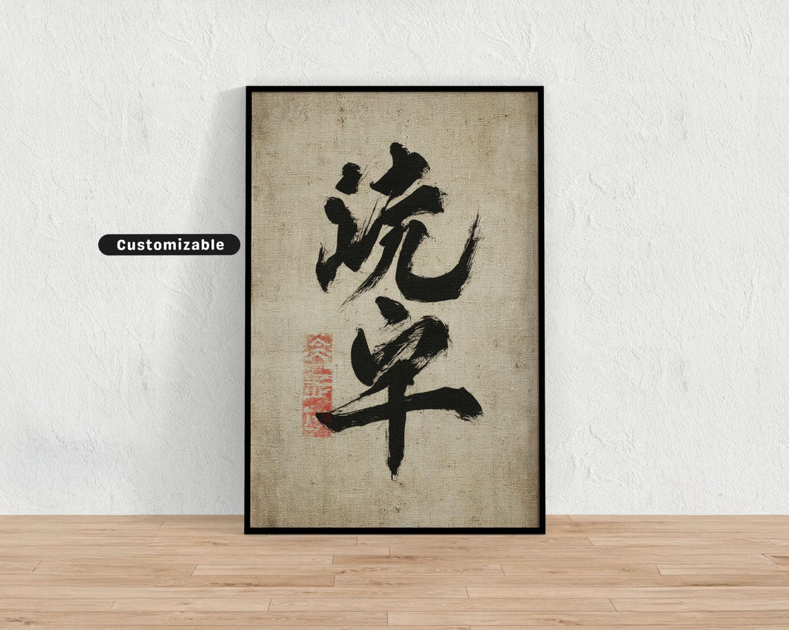 Japanese Calligraphy On Textured Rice Paper Background Wall Art Print Zen Asian Decor