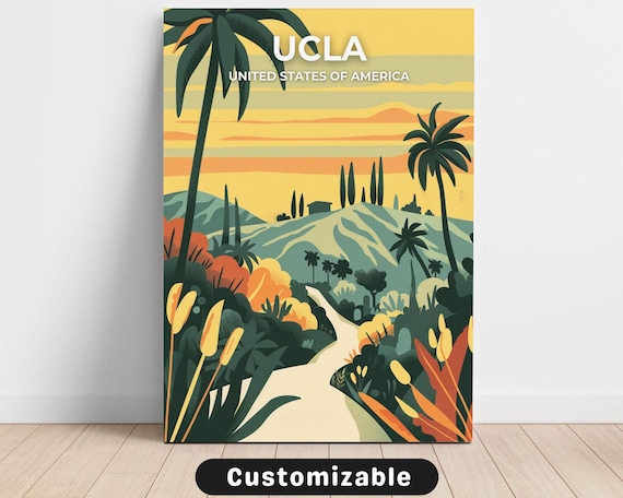 UCLA Los Angeles Palm Tree Sunset Customizable Travel Art Poster