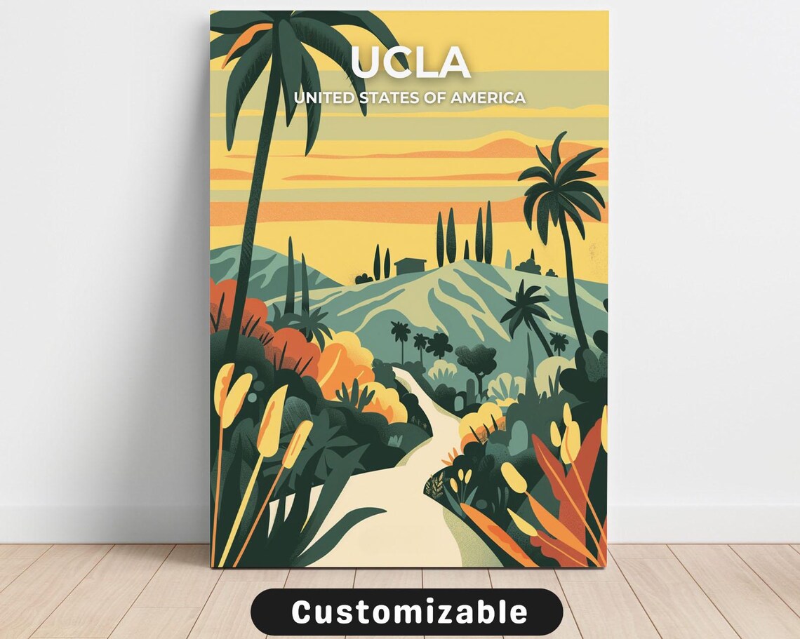 UCLA Los Angeles Palm Tree Sunset Customizable Travel Art Poster