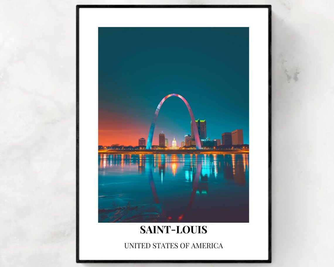 Saint Louis Gateway Arch Night City Reflection Skyline Poster