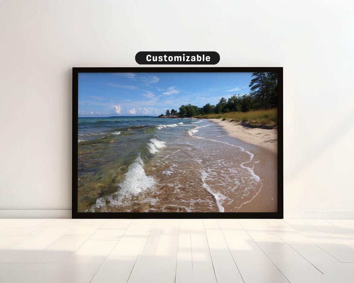 Gentle Waves on Sandy Beach Coastal Photography Summer Shore Print