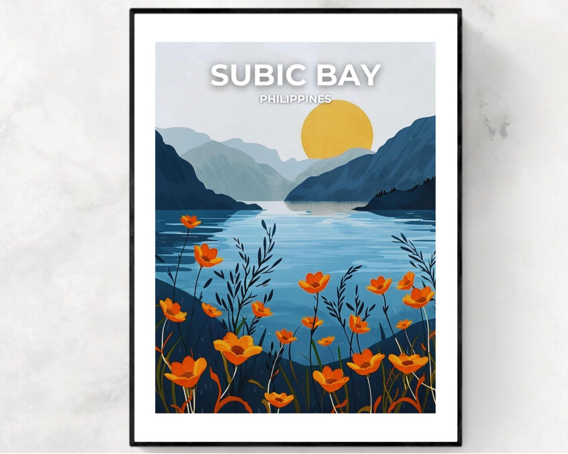 Subic Bay Philippines Sunset Bay With Wildflowers Foreground Poster