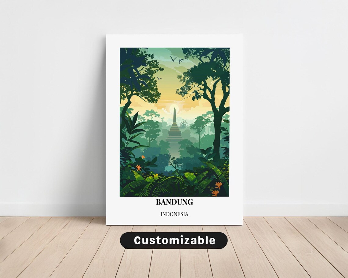 Bandung Indonesia Jungle Temple Morning Mist Forest Travel Poster
