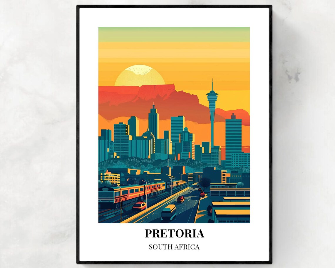 Pretoria Cityscape With Railway At Dusk South Africa Travel Poster