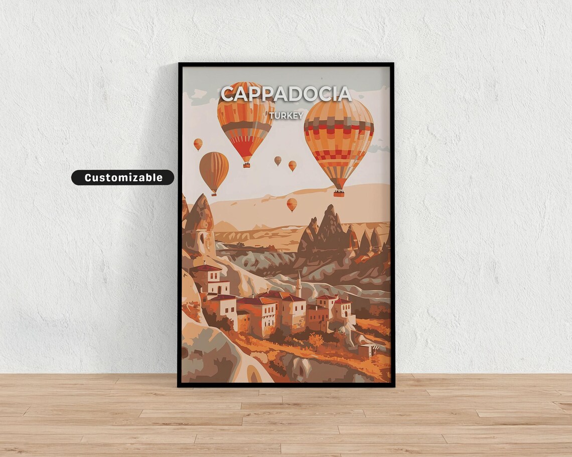 Cappadocia Turkey Hot Air Balloons Over Fairy Chimneys Travel Poster