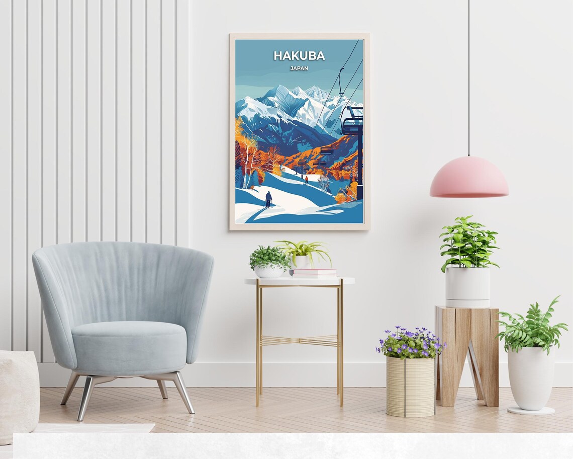 Hakuba Japan Ski Resort Autumn Snow Peaks Gondola Travel Poster - Image 2