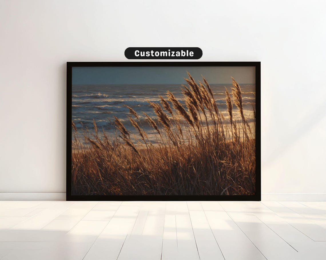 Tall Beach Grass Ocean Breeze Golden Light Coastal Photo Poster