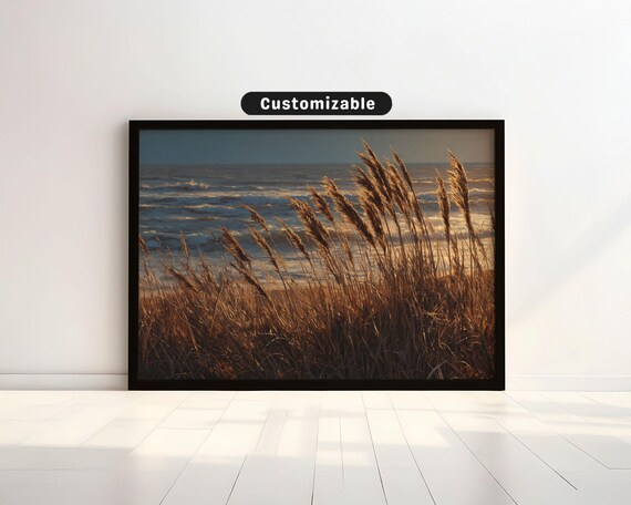 Tall Beach Grass Ocean Breeze Golden Light Coastal Photo Poster
