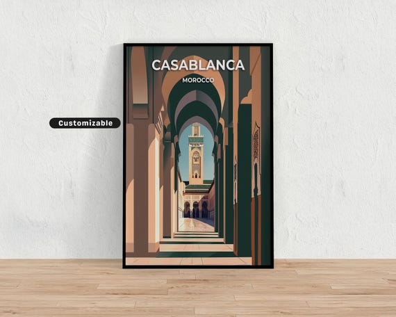 Casablanca Morocco Travel Poster Custom Wall Art