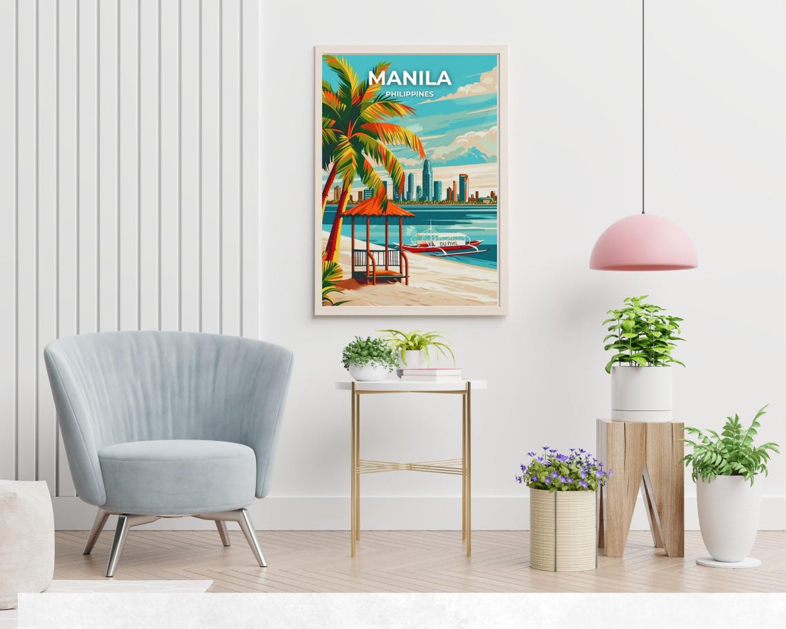 Manila Philippines Beach Palm Skyline Tropical Travel Poster - Image 2