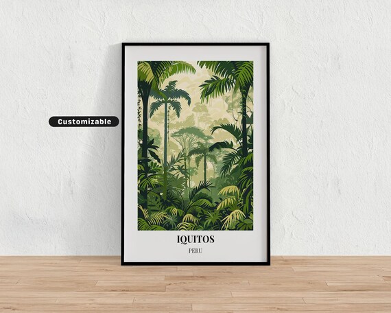 Iquitos Peru Amazon Rainforest Palm Trees Vintage Travel Poster
