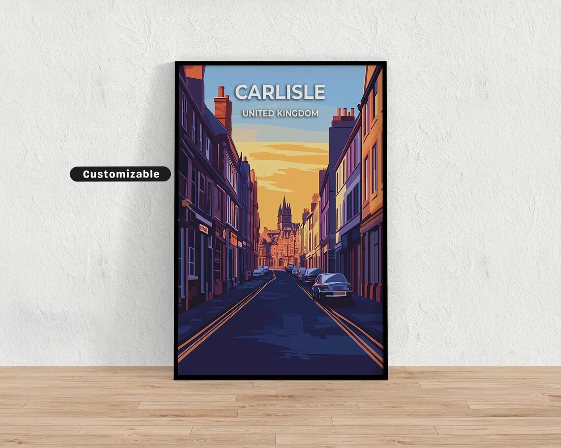 Carlisle United Kingdom Sunset Street Scene Custom Travel Poster