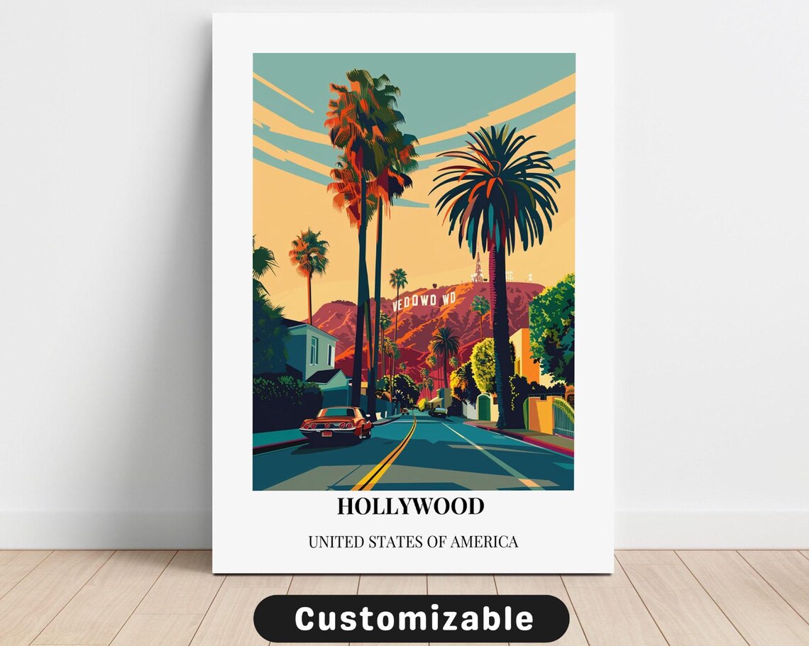 Hollywood Classic Street Retro Travel Poster United States of America