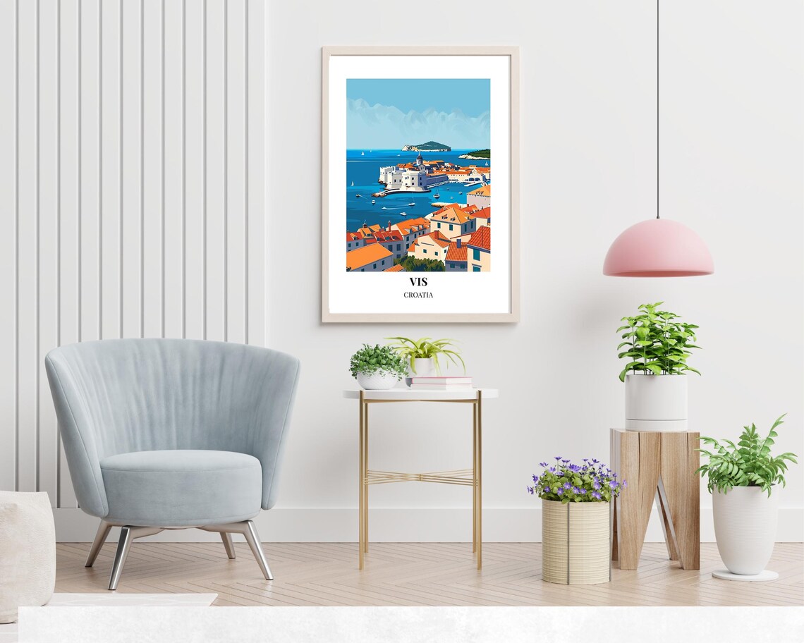 Vis Croatia Old Town Harbor and Orange Rooftops Travel Poster - Image 2