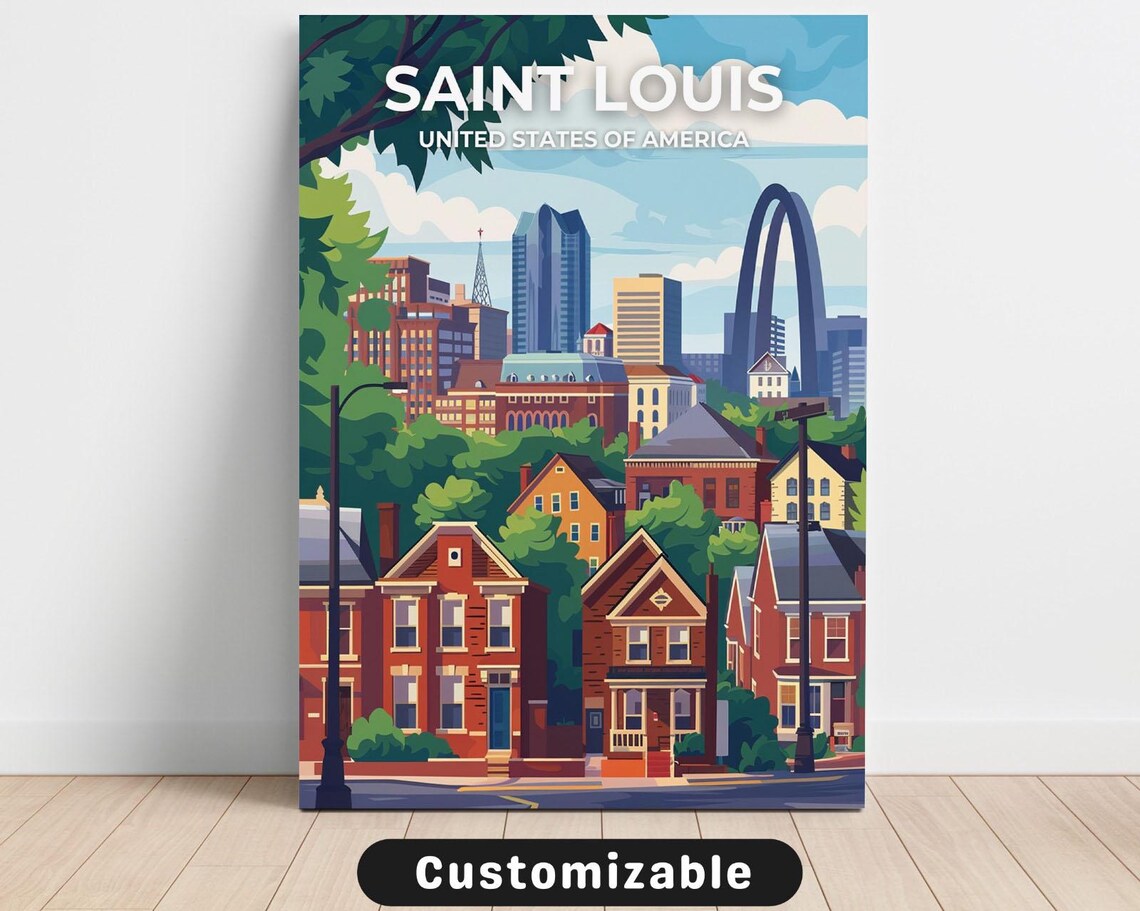 Saint Louis Missouri Gateway Arch Retro City Travel Art Poster