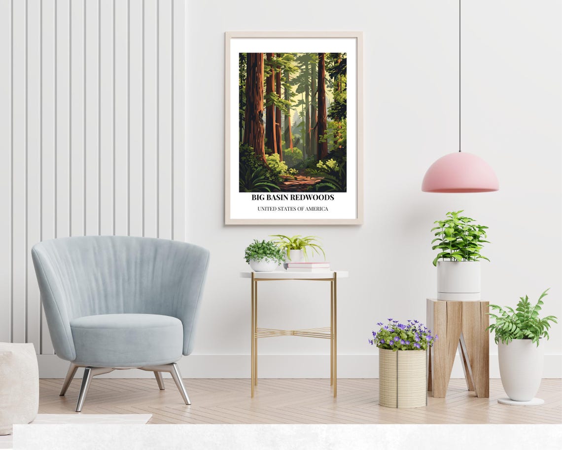 Big Basin Redwoods Towering Forest Trail Vintage Travel Poster - Image 2