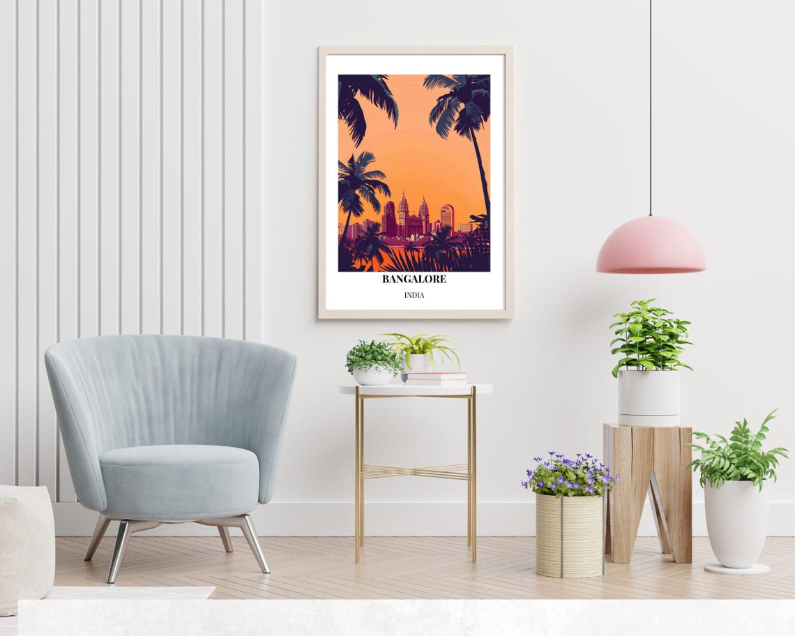Bangalore Sunset Skyline Silhouette Palm Trees Travel Poster - Image 2