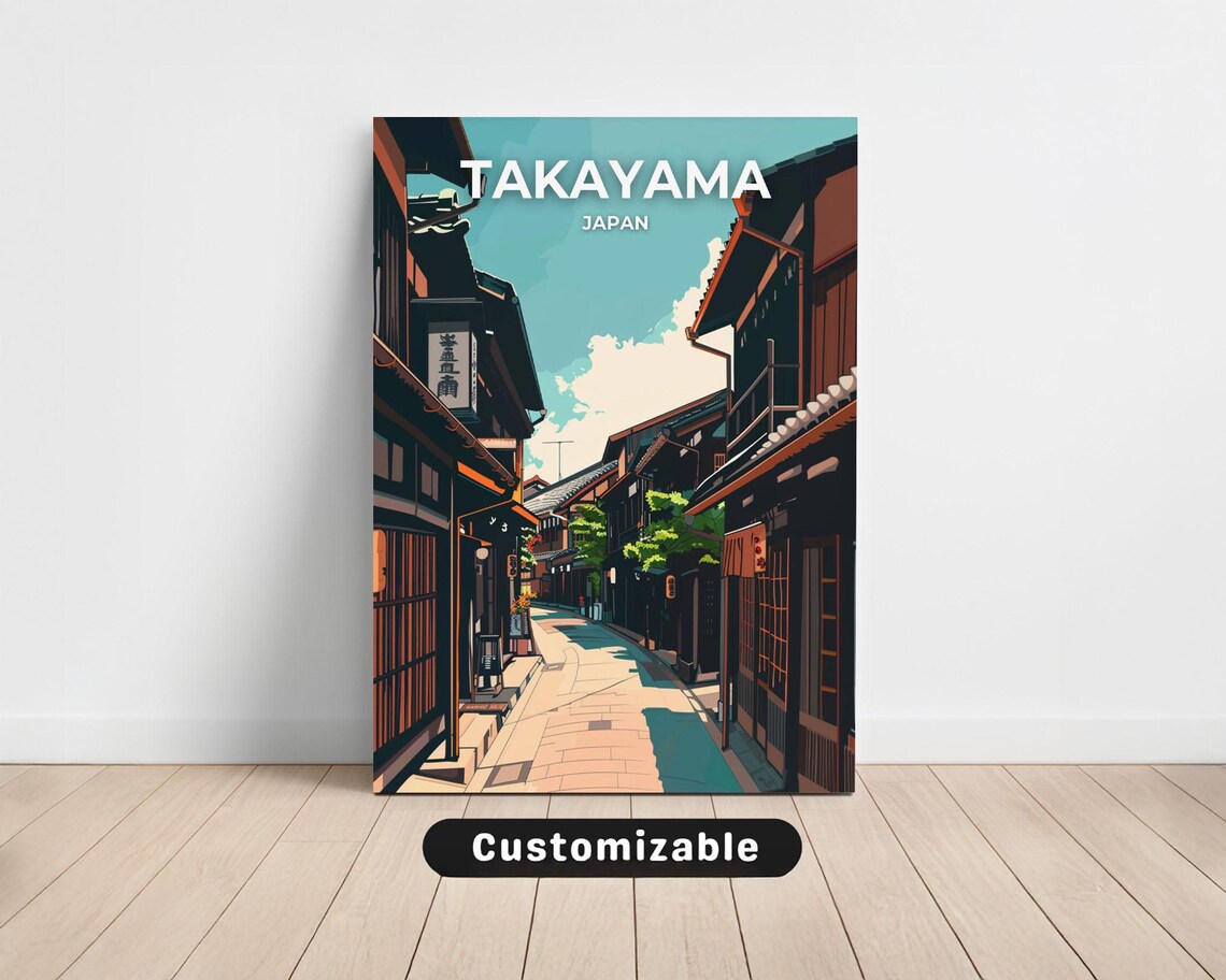 Takayama Japan Historic Old Town Street Sunset Travel Poster