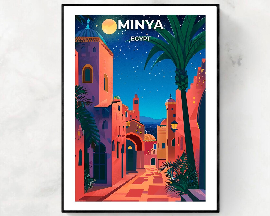 Jerusalem Dome of the Rock Old City Night Skyline Moon Travel Poster
