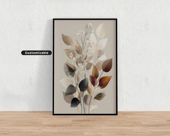 Modern Botanical Print With Soft Edges And Neutral Palette Minimal Wall Art Nature