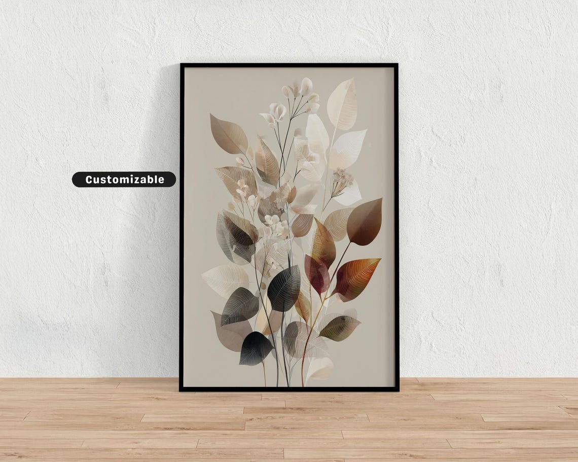 Modern Botanical Print With Soft Edges And Neutral Palette Minimal Wall Art Nature
