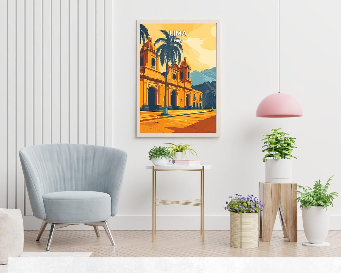 Golden Sunset Over Historic Lima Cathedral And Palm Tree Poster - Image 2