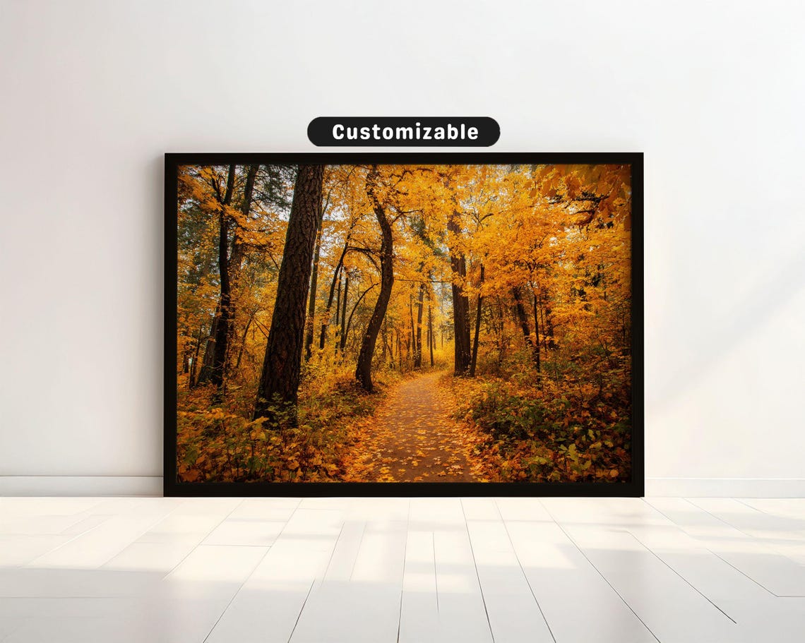 Golden Fall Forest Path Autumn Leaves Scenic Walk Art Poster