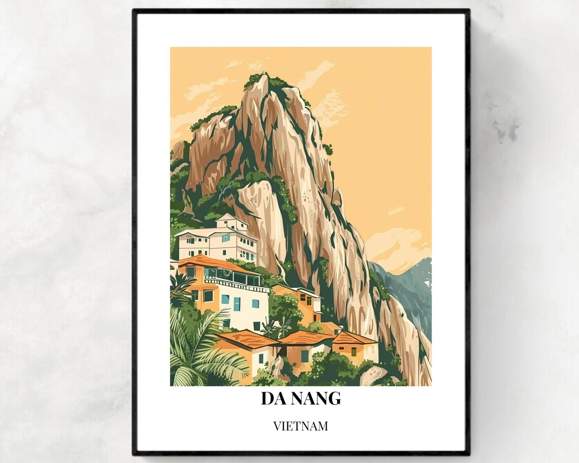 Da Nang Vietnam Marble Mountains Clifftop Village At Sunset Poster