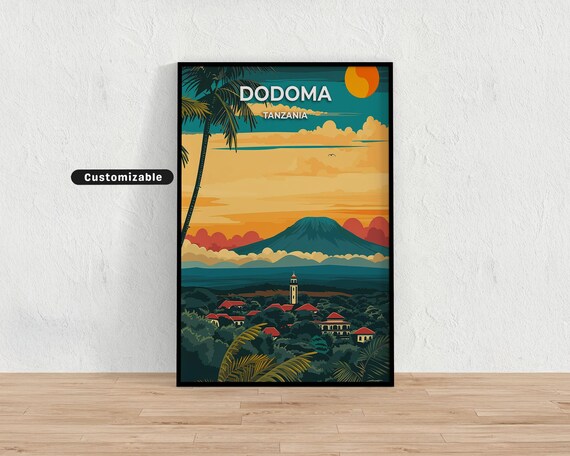 Dodoma Tanzania Golden Sunset Palm Trees Retro Travel Poster