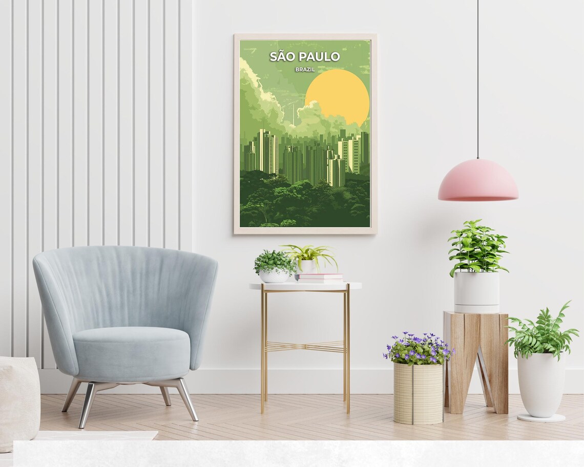 São Paulo Brazil Green Skyline Giant Sun Illustrated Travel Poster - Image 2