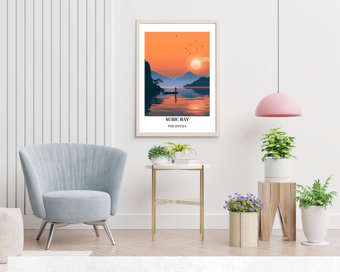 Subic Bay Philippines Fisherman Silhouette Orange Sunset Poster - Image 2