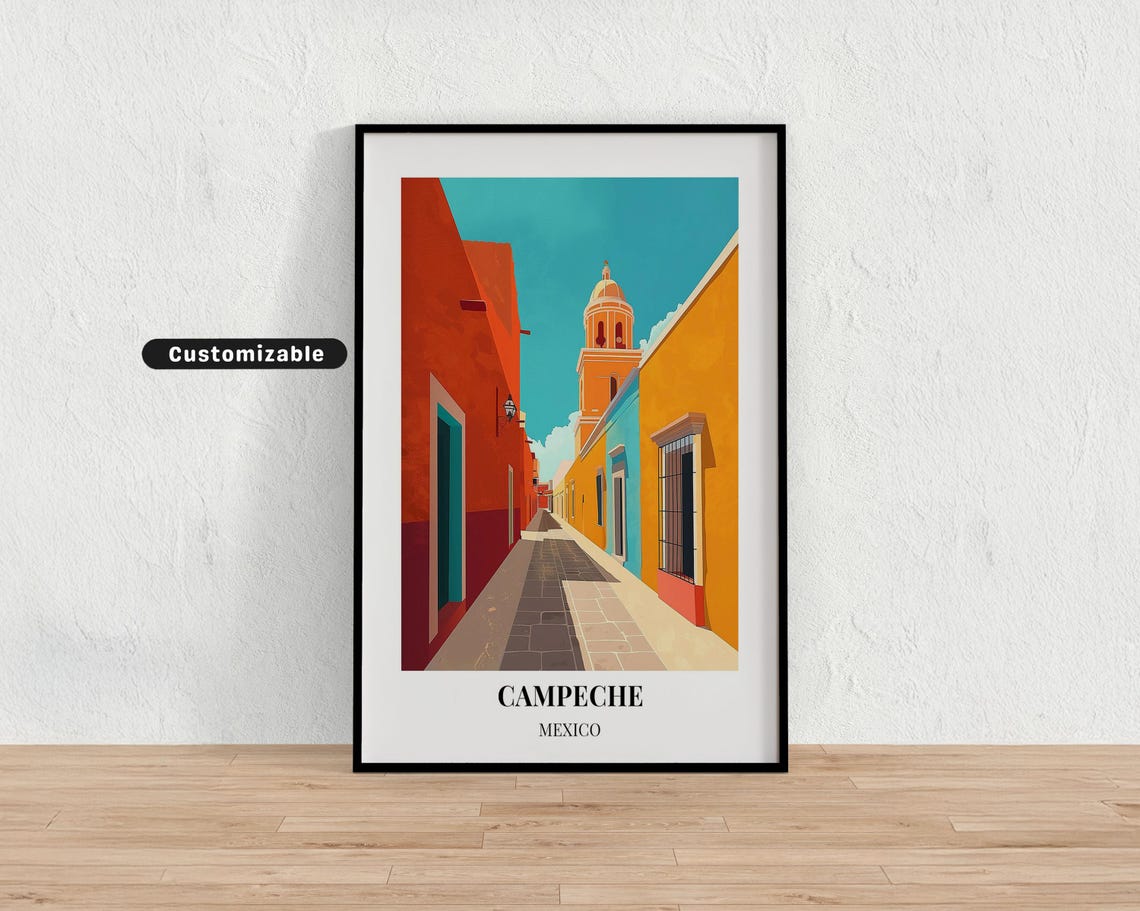 Campeche Mexico Travel Poster Custom Wall Art