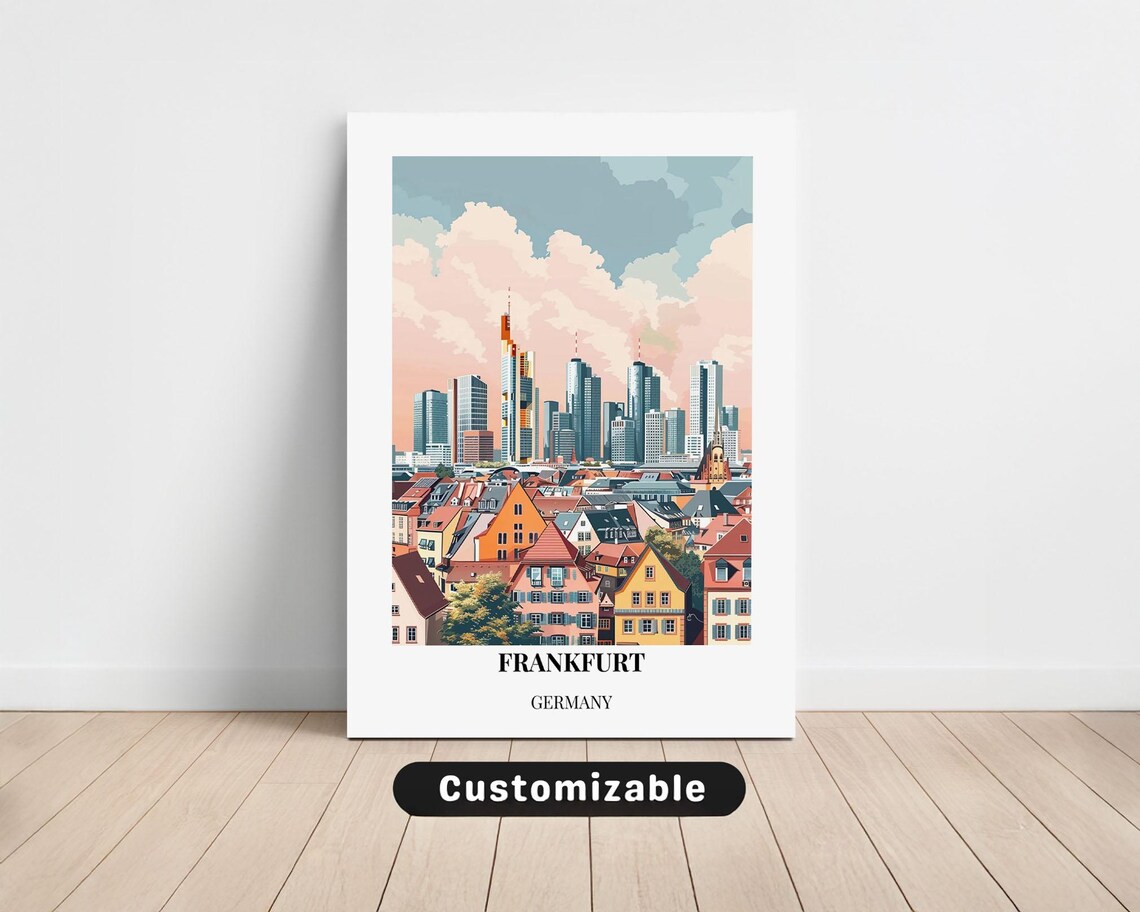 Frankfurt Germany Travel Poster Skyline Illustration Retro Cityscape