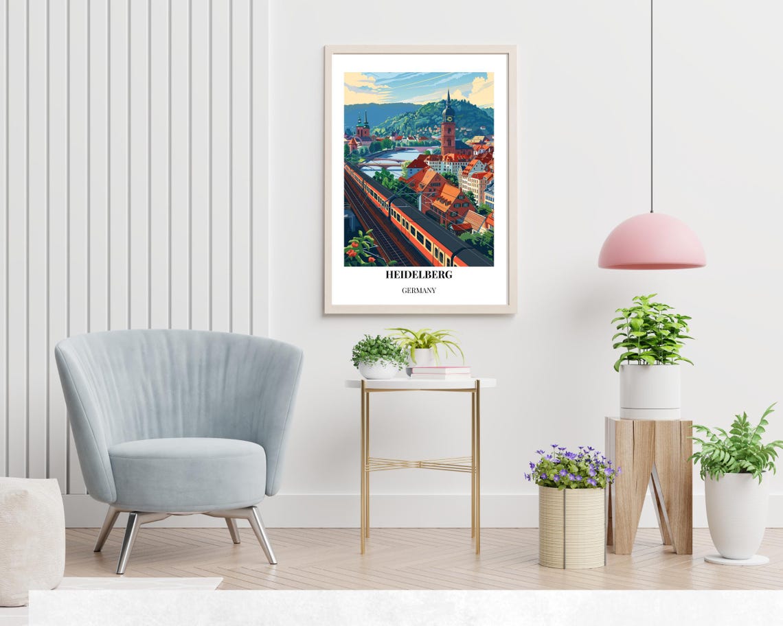 Heidelberg Germany Riverside Red Train City View Travel Poster - Image 2