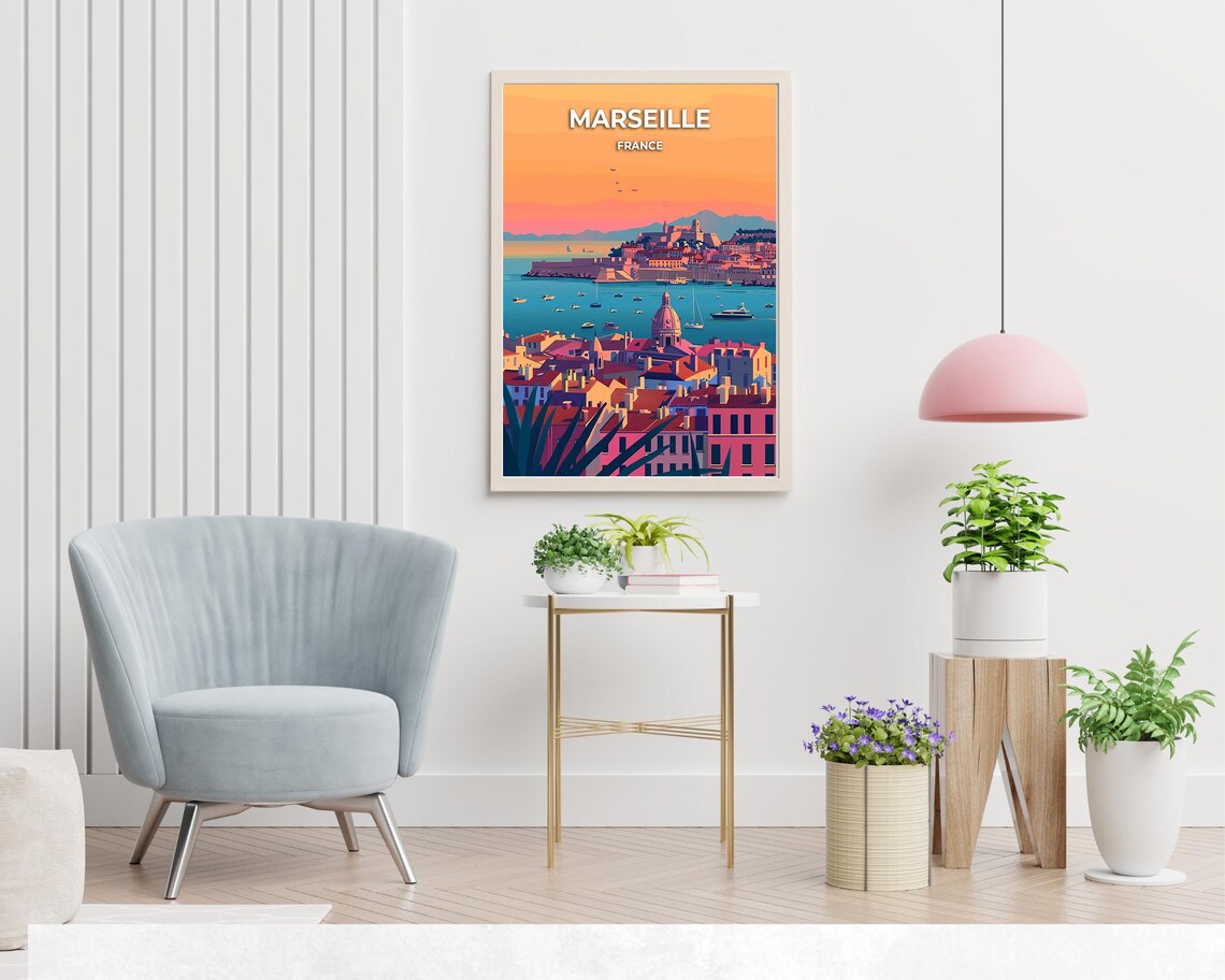 Marseille France Sunset Harbor View Vintage Travel Art Poster - Image 2