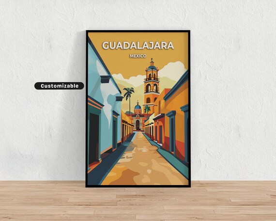 Guadalajara Mexico Retro Cathedral Colorful Street Travel Poster