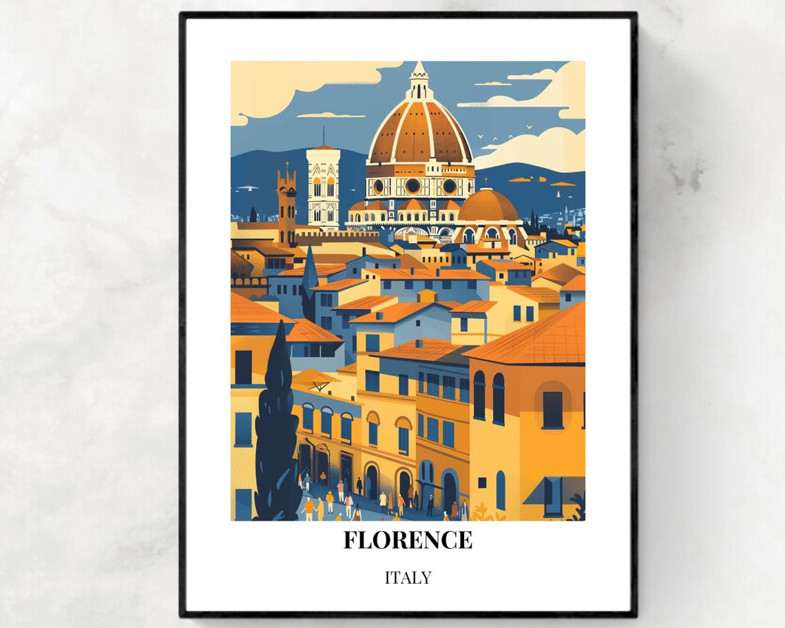 Florence Italy Cathedral Dome Tuscan Rooftops Vintage Style Poster