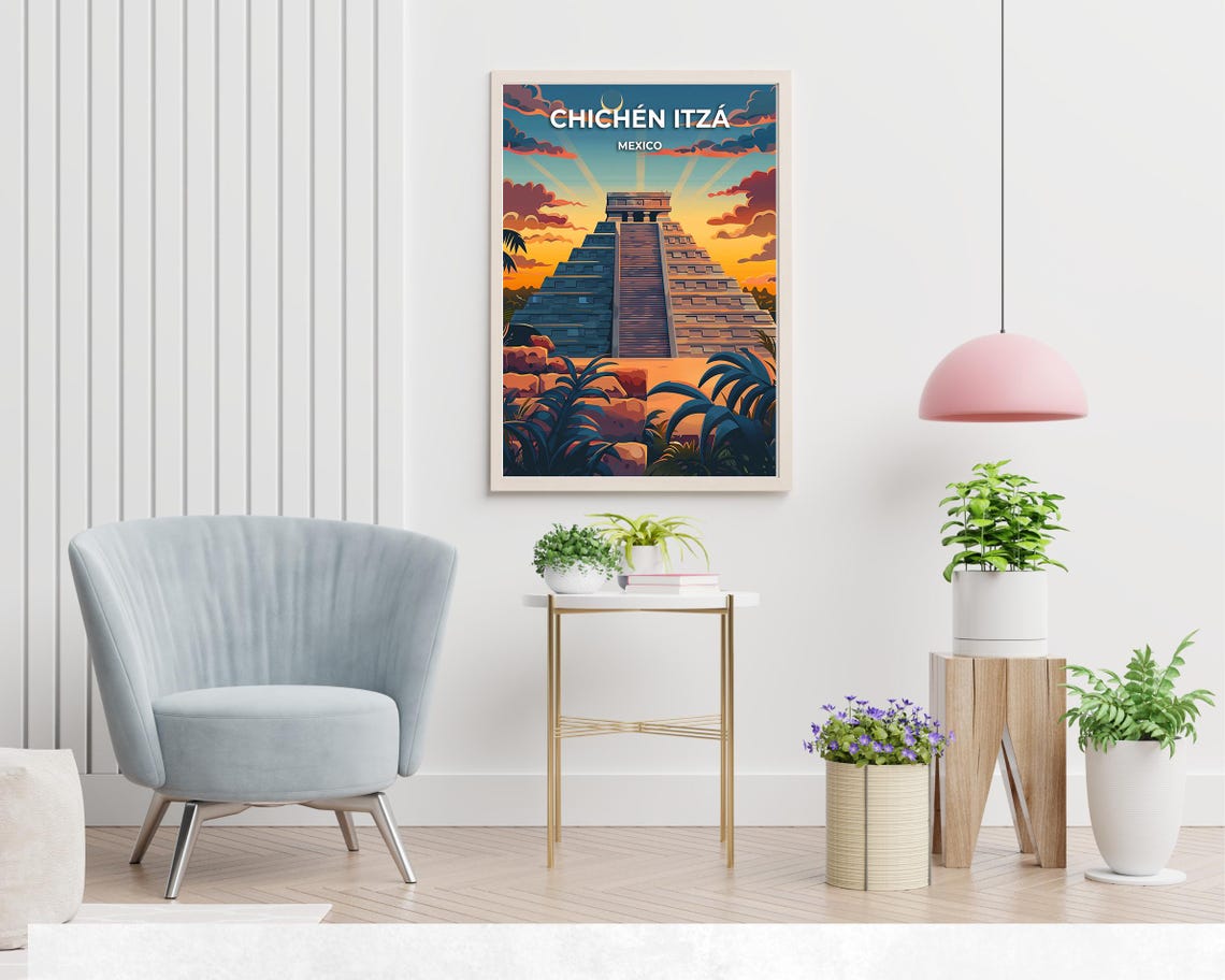 Chichén Itzá Mexico Ancient El Castillo Pyramid Fiery Sunset Poster - Image 2